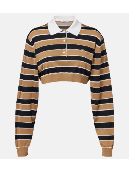 Decupat tricou polo Prada de mătase cu dungi maro