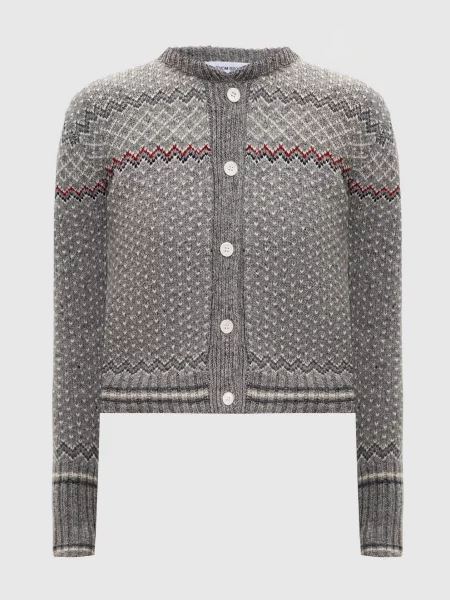 Кардиган з вовни з жакардовим візерунком Thom Browne сірий