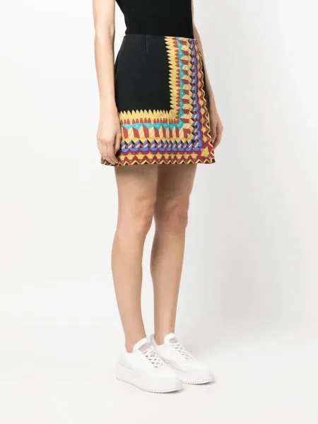 Fustă La Doublej cu imagine cu imprimeu geometric din țesătură twill negru