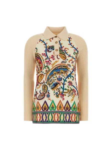 Dzianinowe polo Etro z długim rękawem beżowe