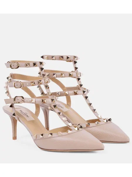 Кожени полуотворени обувки Valentino Garavani бежово