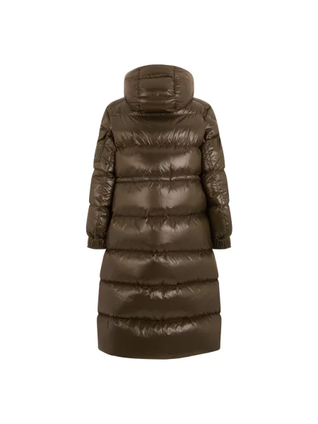 Kurtka puchowa Moncler z kapturem brązowa