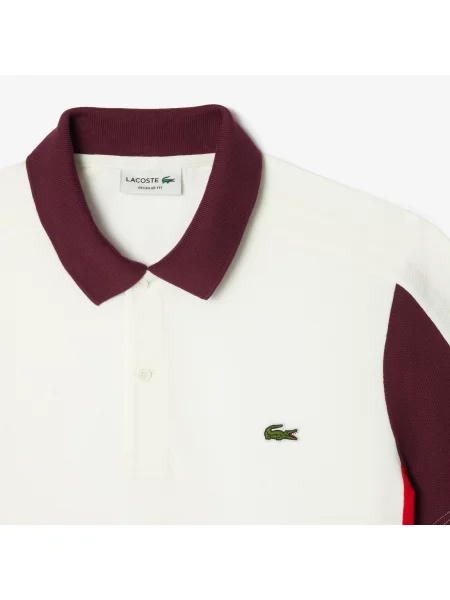 Lacoste Koszulka Polo Z Blokadą Koloru Regular Fit Czerwona biały