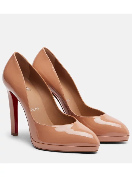 Кожени полуотворени обувки Christian Louboutin от лакирана кожа бежово