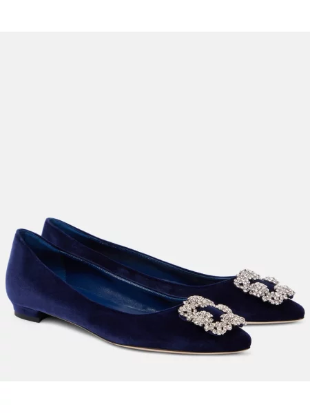 Balerini Manolo Blahnik de catifea albastru