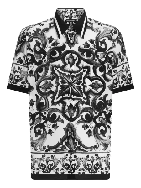 Cămașă Dolce & Gabbana de mătase cu imagine negru