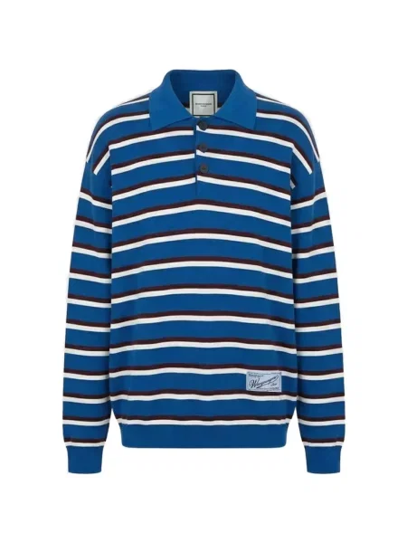 Tricou polo Wooyoungmi cu dungi albastru