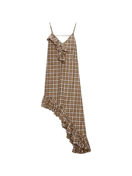 Rochie Msgm în carouri cu volane maro