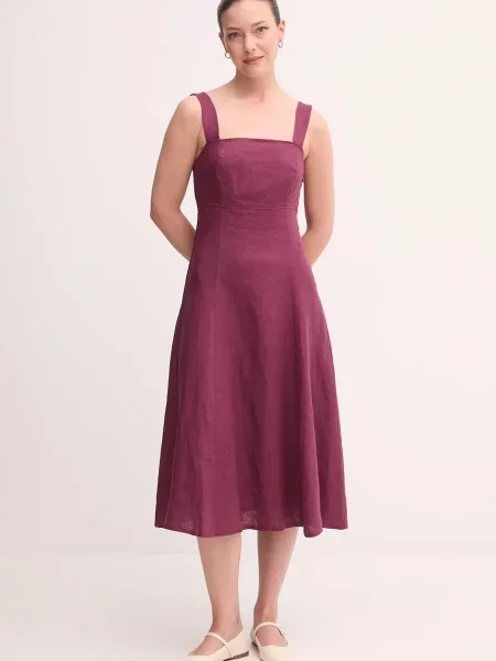 United Colors of Benetton rochie din in midi evazați bordo