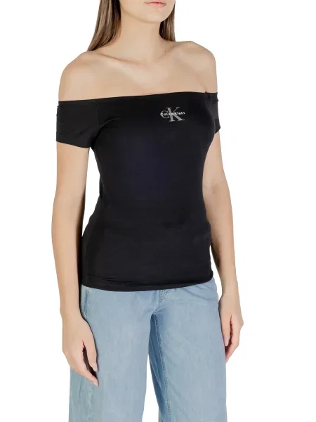 Bluzka Calvin Klein z dekoltem w łódkę czarna