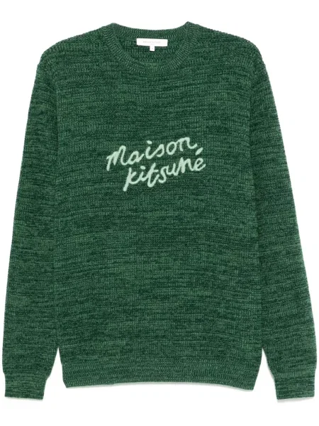 Pulover Maison Kitsune cu broderie verde