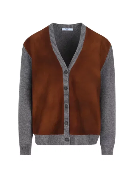Cardigan Prada din piele de căprioară gri