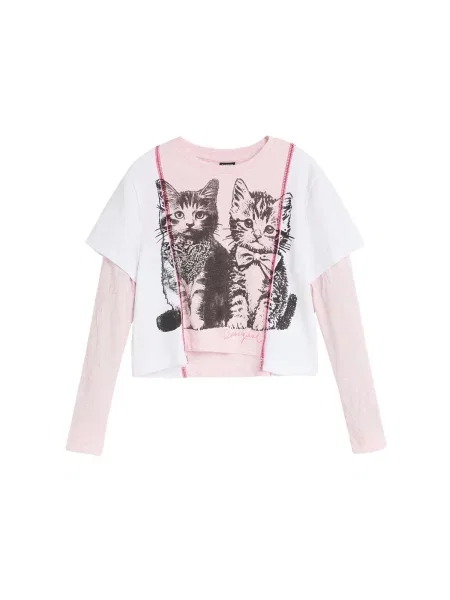 Desigual Tricou roz / negru alb