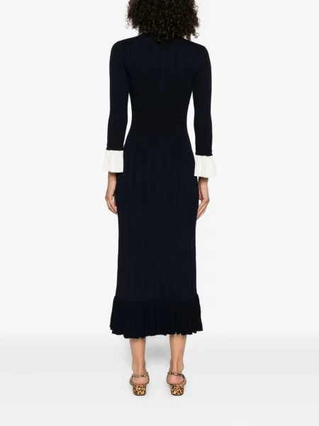 Rochie midi Sandro cu volane până la genunchi de costum albastru