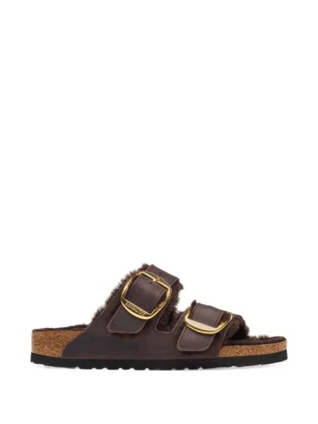 Sandale Birkenstock cu cataramă din piele de oaie maro