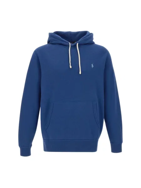 Polo Ralph Lauren bluza z kapturem z bawełną niebieska