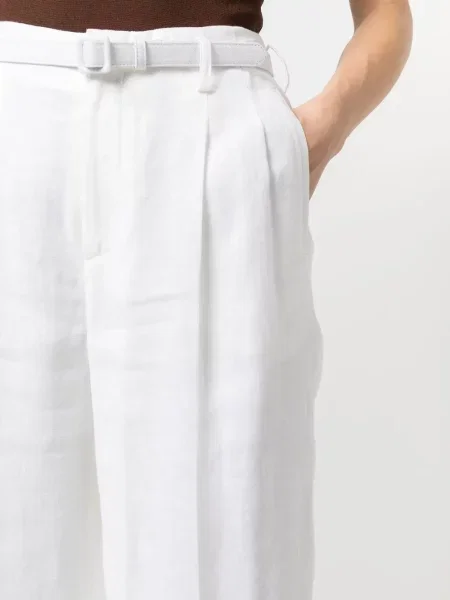 Λινό πλισέ παντελόνι Ralph Lauren Collection λευκό