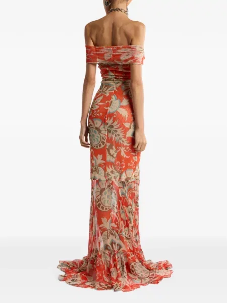 Rochie maxi Etro cu model floral cu imagine de costum roșu