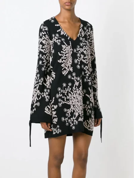 Rochie Chloé cu model floral tricotate negru