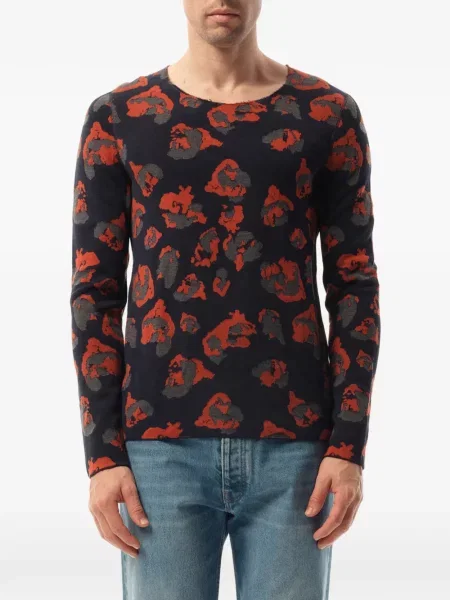 Pulover Lanvin cu model leopard din jacard albastru