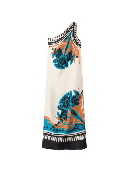 Rochie maxi La Doublej cu model floral cu un umăr gol de costum