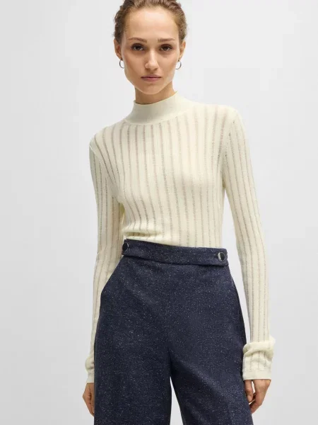 Вовняна смугаста водолазка Boss біла