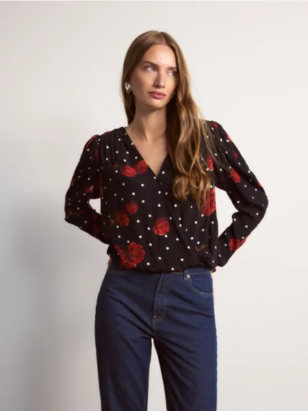 Reserved Bluză din cu model negru