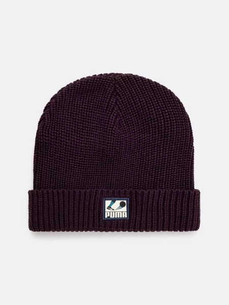 Шапка Puma Classics Graphic Short Beanie лилаво от винено червено