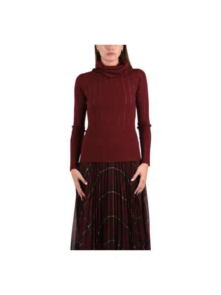 Sweter z golfem Max Mara Studio wełniany w paski do golfa czerwony