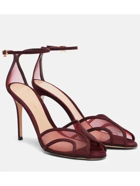 Велурени сандали Gianvito Rossi винено червено
