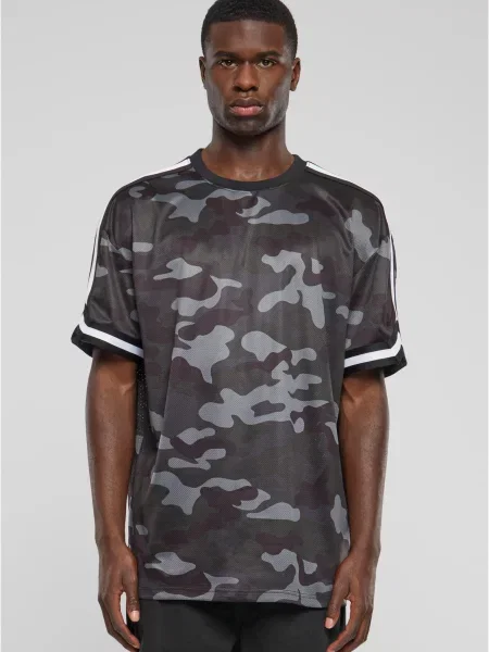 Tricou Urban Classics plasă cu model camuflaj gri