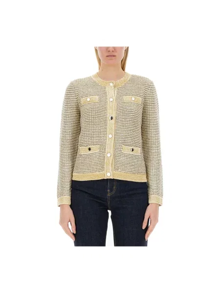 Aksamitny kardigan Tory Burch w paski