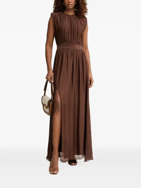 Rochie maxi Haveone cu volane maro