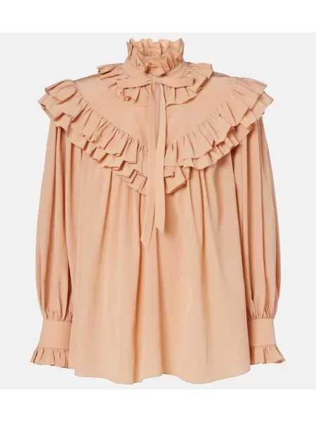 Bluză Chloé de mătase cu volane roz