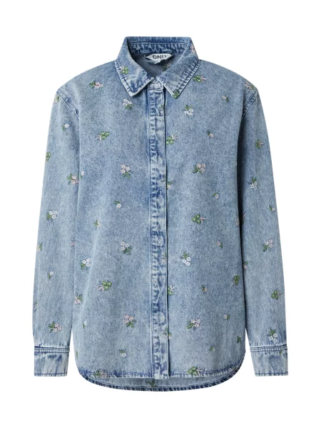 ONLY Bluză ONLVERA denim / verde / rosé / alb murdar albastru