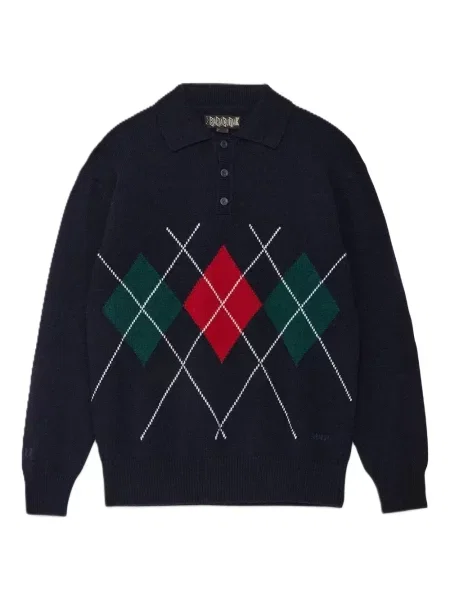 Tricou polo Baracuta cu model argyle albastru