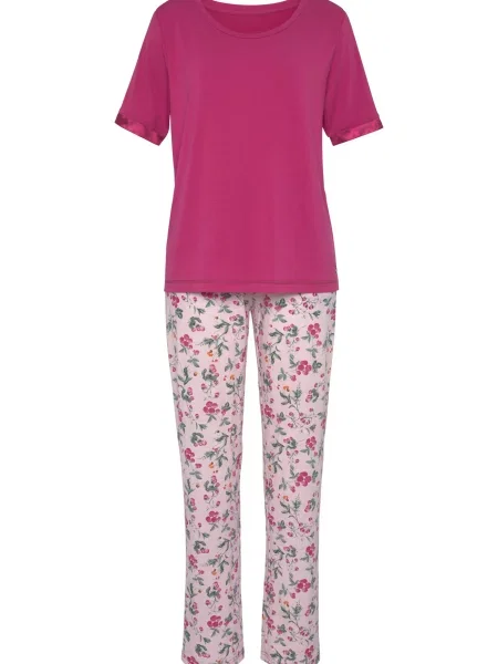 LASCANA Pijama Summer verde închis / ciclam / portocaliu mandarină / roz deschis alb