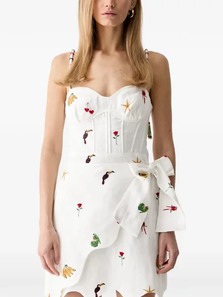 Rochie mini Farm Rio cu broderie alb