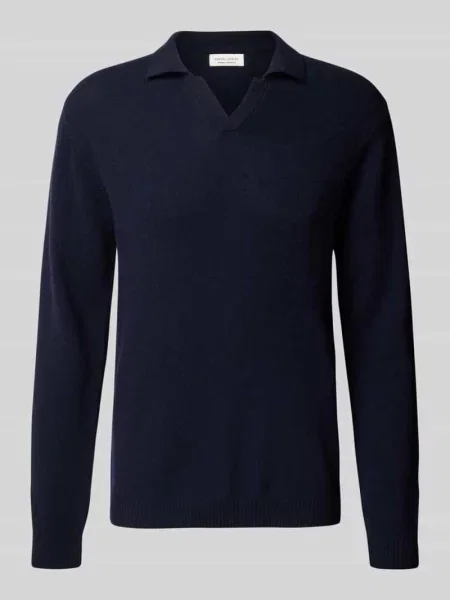 Sweter z dzianiny z mieszanki wełny z kołnierzykiem polo model ‘Karl’ Casual Friday granatowy