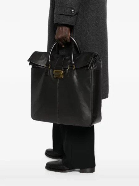 Кожена чанта Emporio Armani с катарама черно
