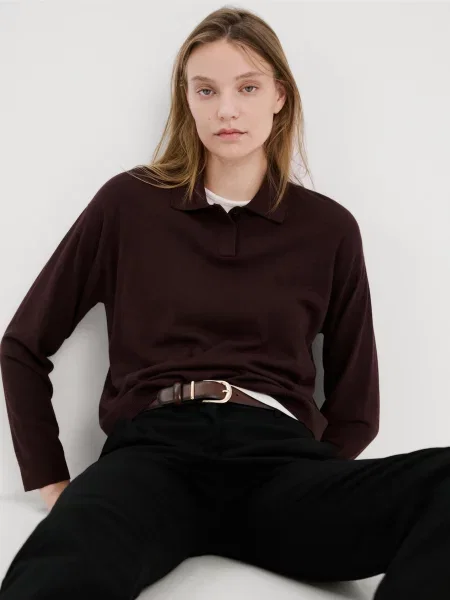 Поло MANGO віскоза/поліестер бордовий