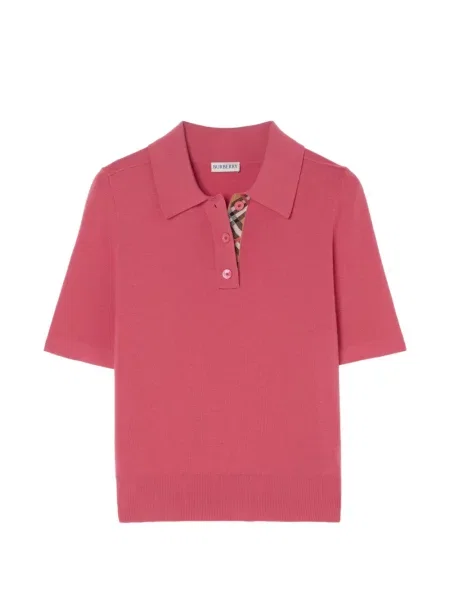 Tricou polo Burberry de lână roz