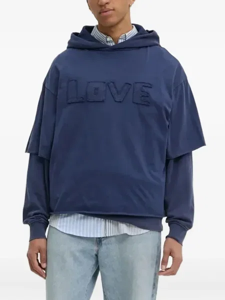 Суичър с качулка Desigual закърпени синьо