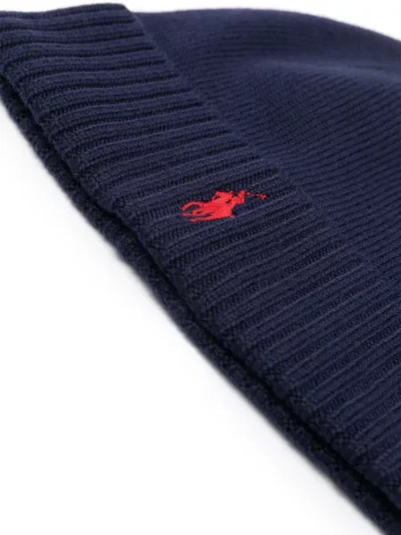 Vlněný žebrovaný s límcem čepice Polo Ralph Lauren modrý