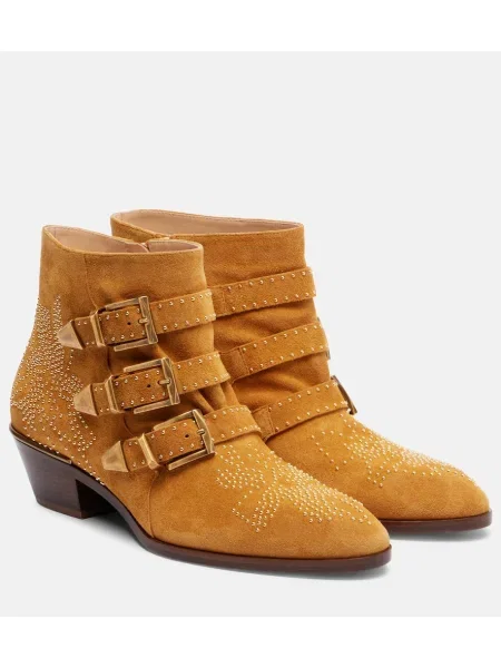 Cizme scurte Chloé din piele de căprioară cu tepi maro