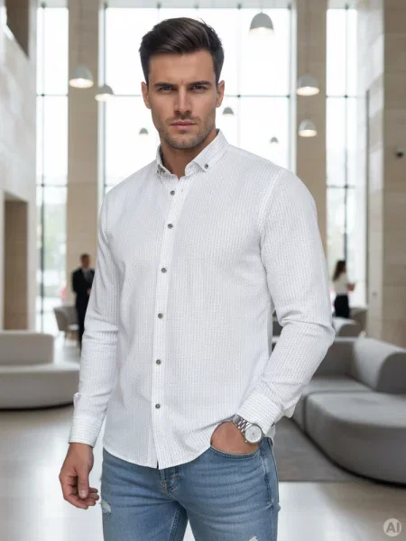 Koszula slim fit we wzory Dstreet biała