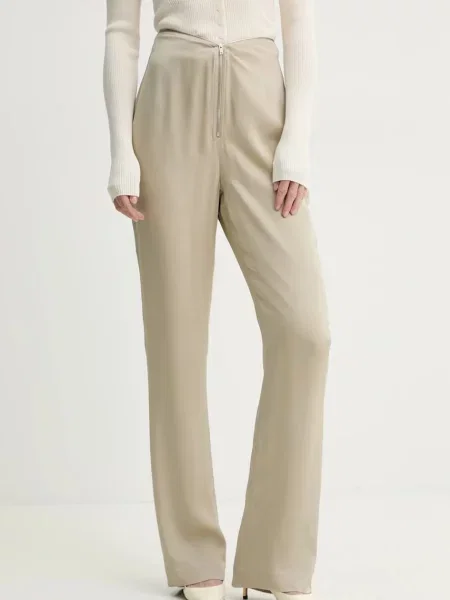 Nanushka pantaloni LINETT femei drept high waist bej