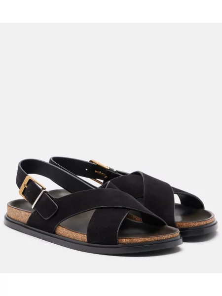 Sandale The Row din piele de căprioară cu cataramă negru