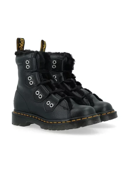Dr. Martens workery skórzane LTT Fur Lined na platformie lekko ocieplone czarny