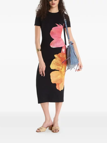 Rochie midi Desigual cu model floral cu imagine negru